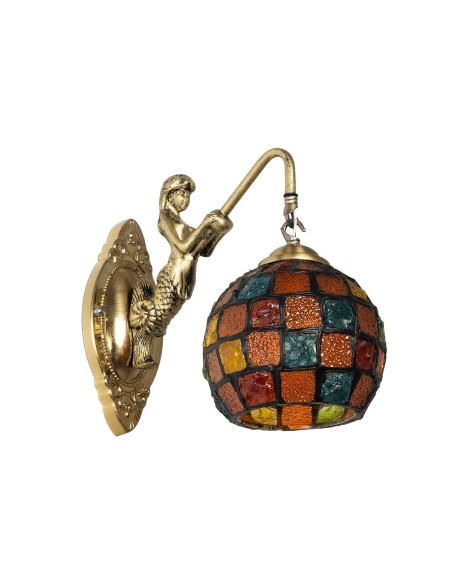 GLOBOSTAR® MERMAID 02389 Vintage Φωτιστικό Τοίχου - Απλίκα με Ντουί 1 x E27 AC 220-240V IP20 - Μπρούτζινο & Πολύχρωμο - Μ17 x Π30 x Υ27cm